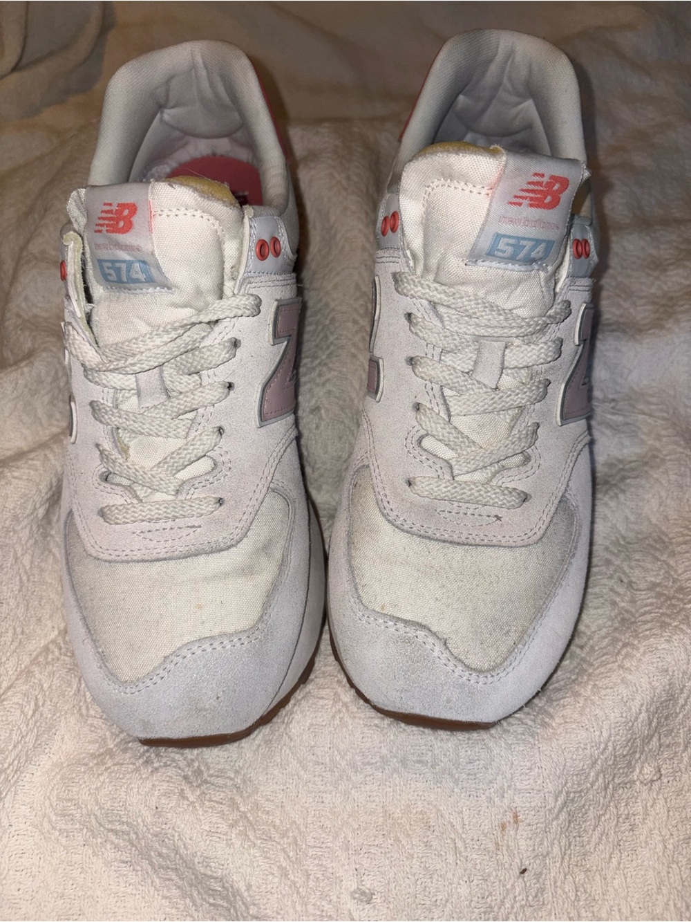 New Balance Women's Sneakers in White and Light Pink Accents